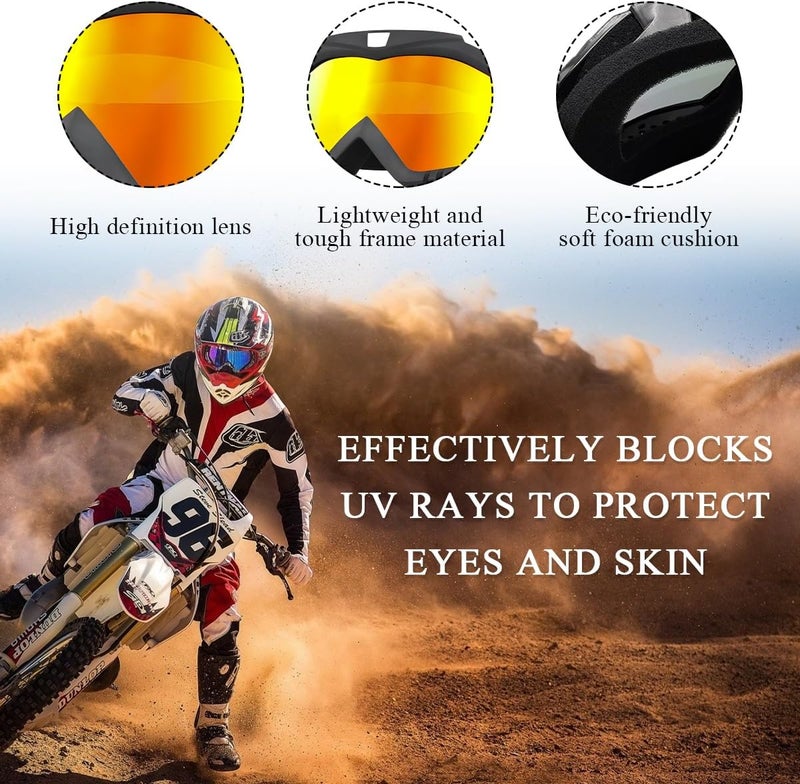Yourkar Dirt Bike Goggles, Windproof ATV Off-Road Goggle, Wide Vision Riding Motorcycle Goggles, Motorcycle Accessories (Black-Red) - Image 5